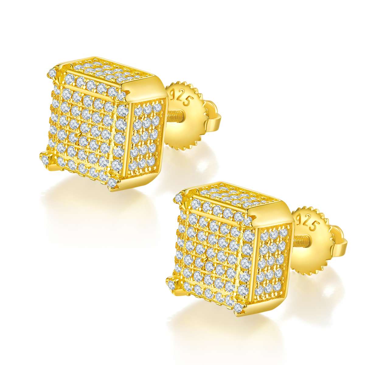 方形侧镶S925银耳钉带螺纹莫桑钻厘石D级1.08CT